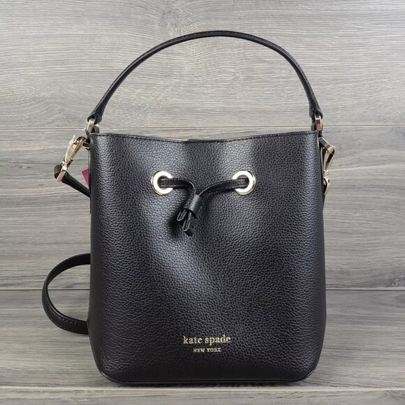 Euc Kate Spade Southport Ave Hanna Black Leather Crossbody Bag Bucket Handbag - Picture 1 of 11